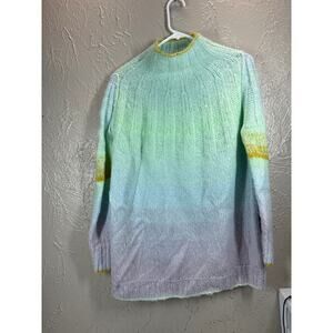 Anthropologie Perri Ombre Green Pastel Purple Mock Neck Tunic Sweater Size Small